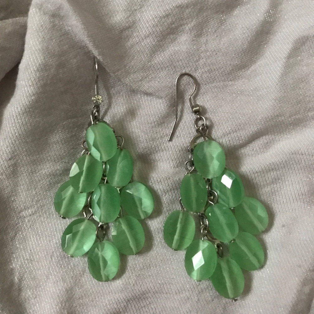 jade color beaded chandelier earrings